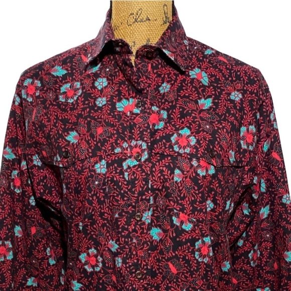 Frontier Series M Button Down Shirt Western Black Red Orange Turquoise Dolman Sl - Picture 2 of 10